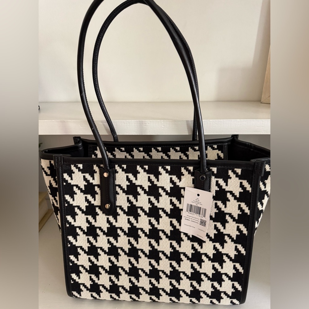 Kate Spade New York Ella Large Tote in Houndstooth Jacquard Black/ Multi NWT - Picture 3 of 5